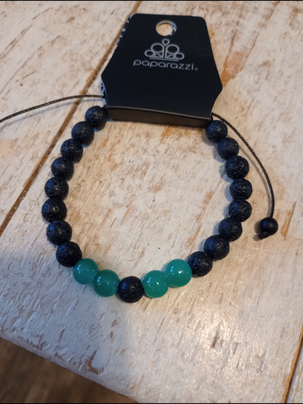 paparazzi Black Lava and Green Beaded Adjustable Bracelet